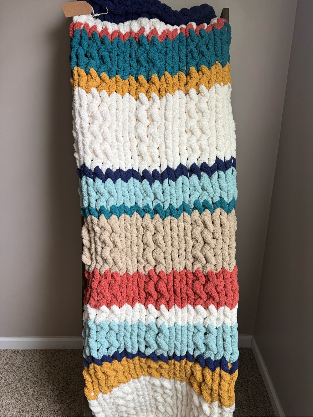 Cozy Striped Chunky Knit Throw Blanket - Multicolor